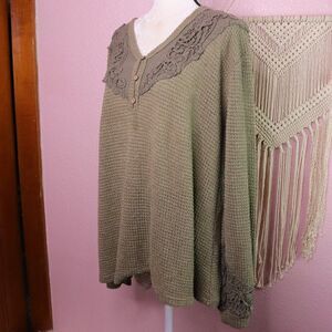 Miss Me | Embroidered Waffle‎ Knit Long Sleeve Top XXL